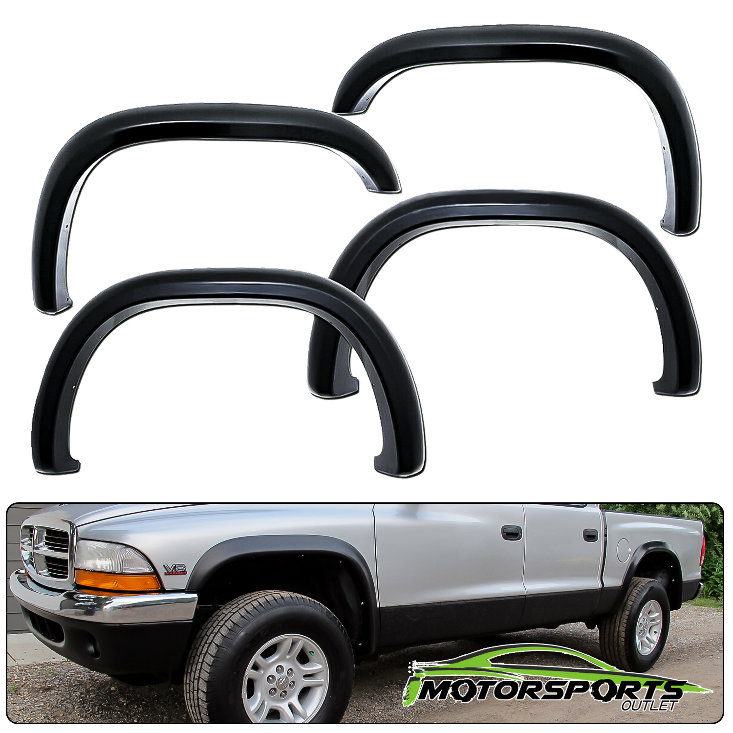 For 19972004 Dodge Dakota Black Pocket Style Fender Flares Set 1998/99